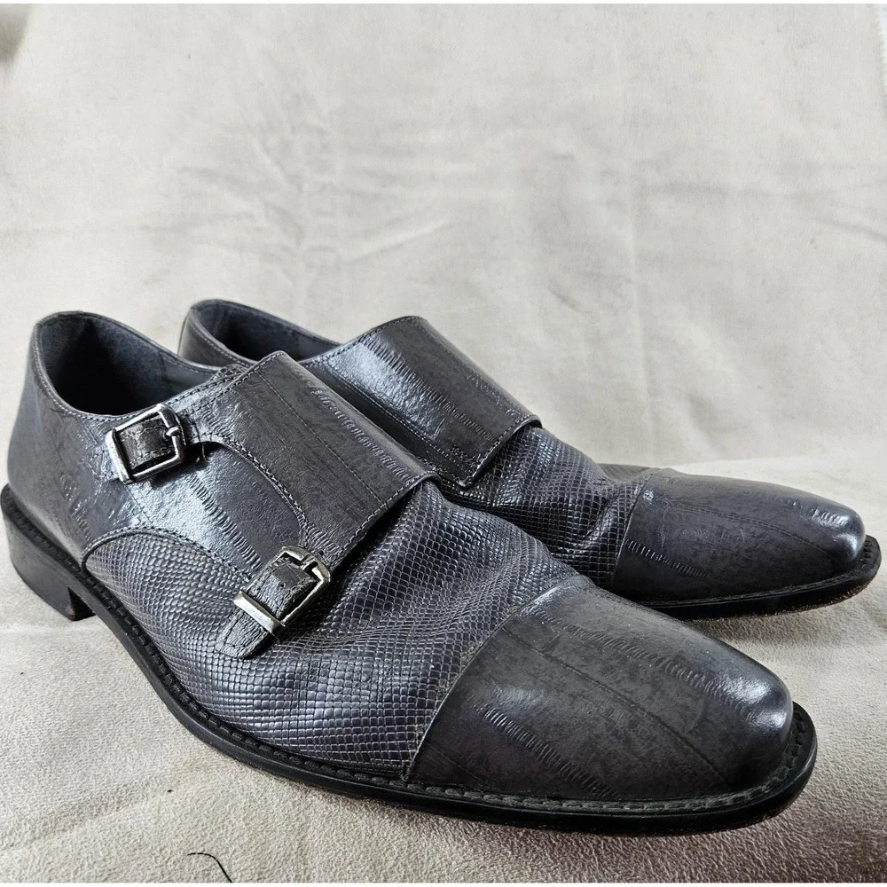 Stacy Adam Dress Shoes Mens 10.5 Gray Cow Leather Double Monk Strap Cap Toe